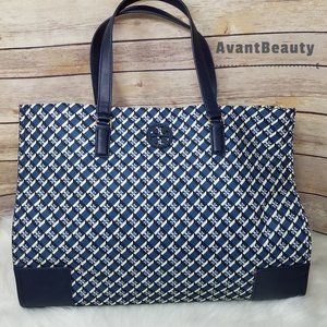 Tory Burch Ella Navy Logo Tote Nylon Geo Logo Crimson Red Shoulder Authentic